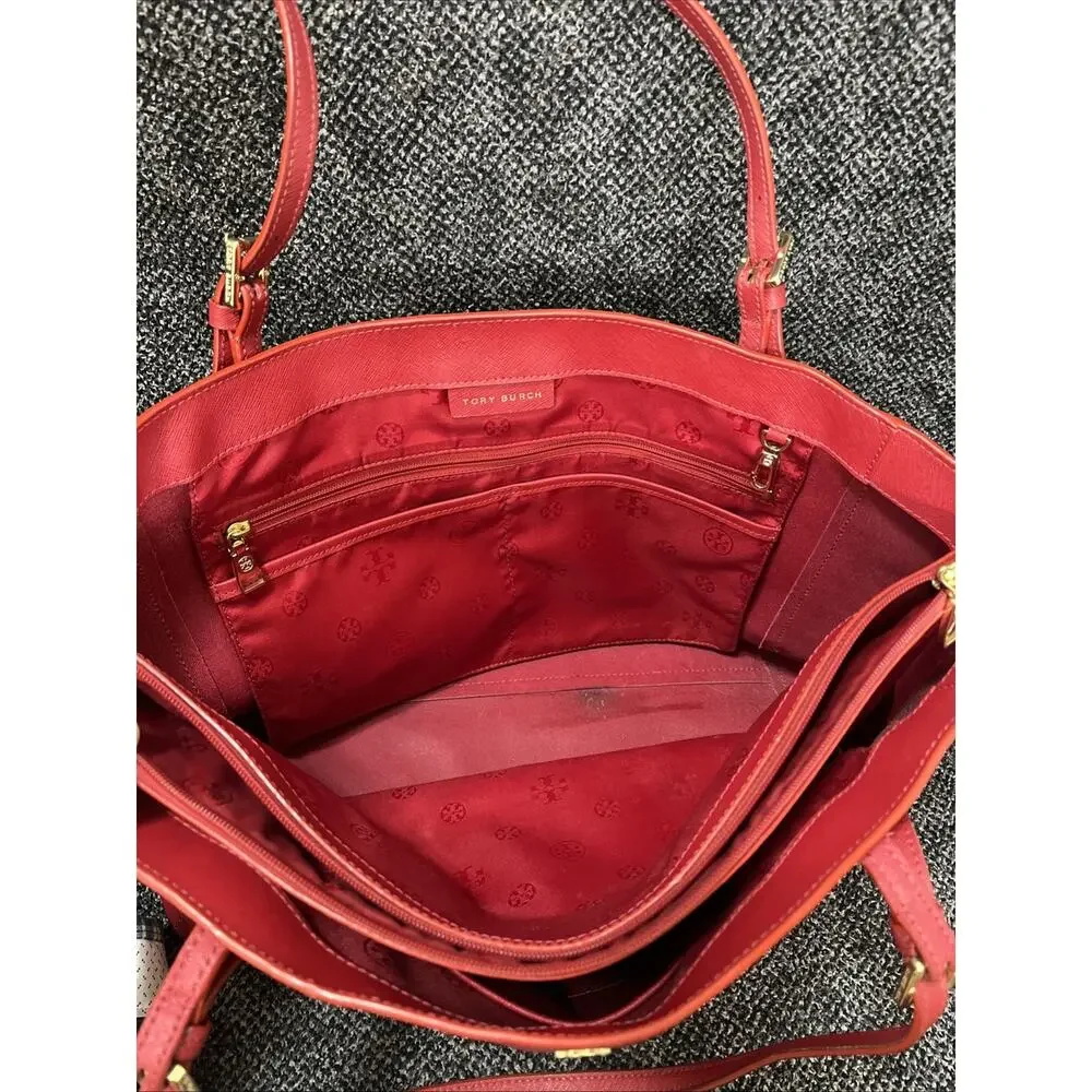TORY BURCH Red Saffiano Leather York Tote Large Adjustable Shoulder Bag Carryall